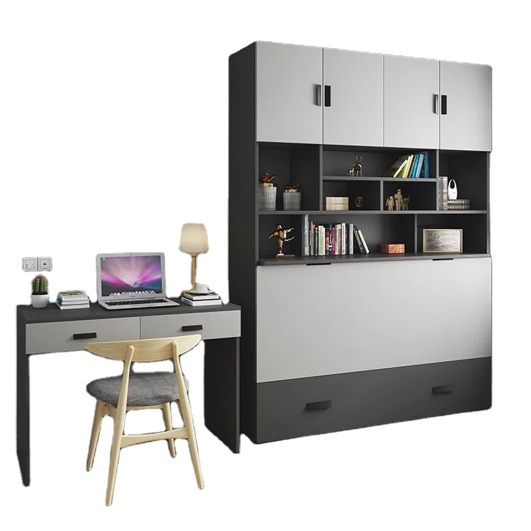 
FEIFAN Multi-function Folding Invisible Wall Bed Murphy Bed with Display Cabinet Storage Cabinet 