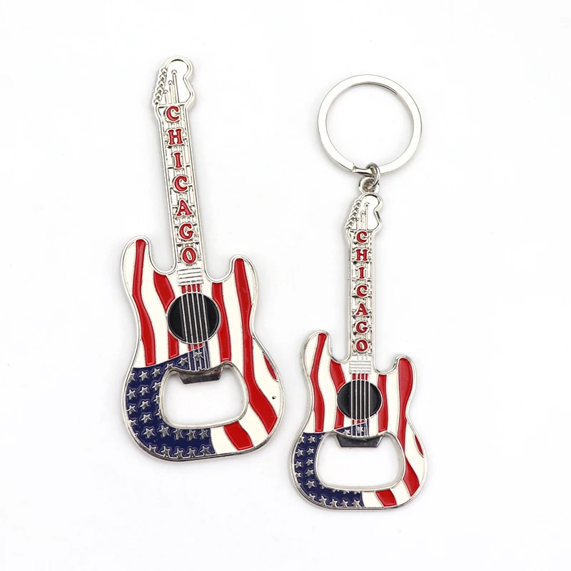 Wholesale Custom Logo Design Enamel Souvenir Keychain Guitar Shape Metal Beer Bottle Opener Keychain
