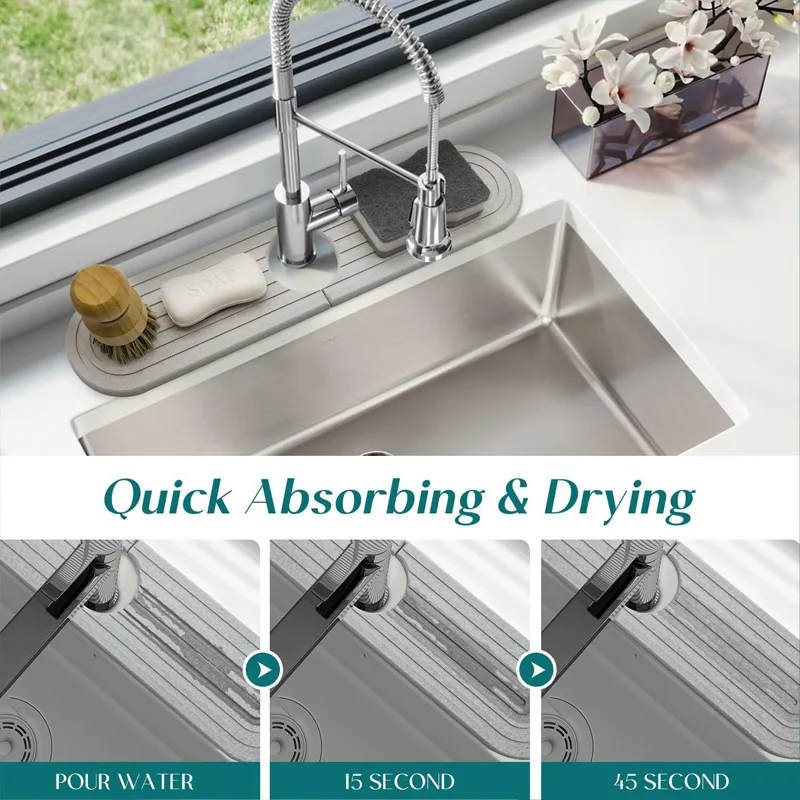Premium Diatomite Sink Tray Fast Drying Minimalist round Silicone Mat Protects Kitchen Countertops from Water Splashes