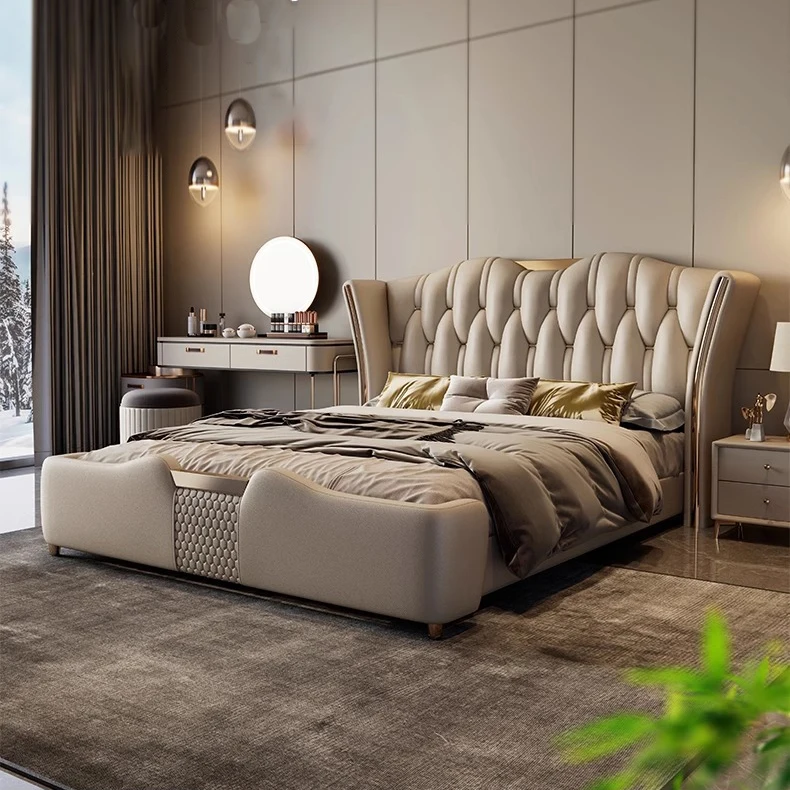 Leather Bed Frame Queen Size King Size Bed Modern Luxury Italian Leather Bed Room Set Queen Size Bedroom Furniture