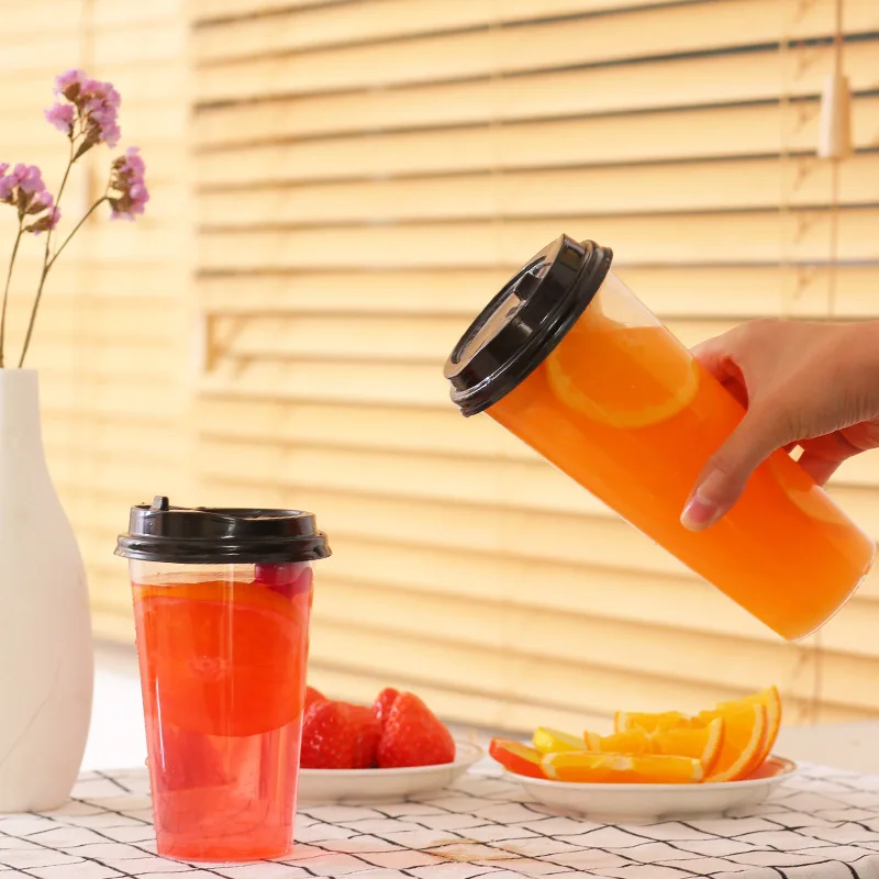High Quality Disposable Transparent Plastic Bottle 500ml Takeaway Plastic Bottle Square Takeaway Boba Drinking Bottle