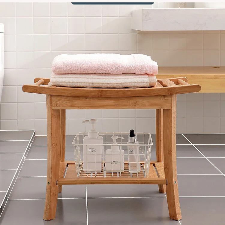 Современный водонепроницаемый 2 яруса одиночных бамбука для ванной и душа; Сиденье Ванна Организатор табурет с стеллаж