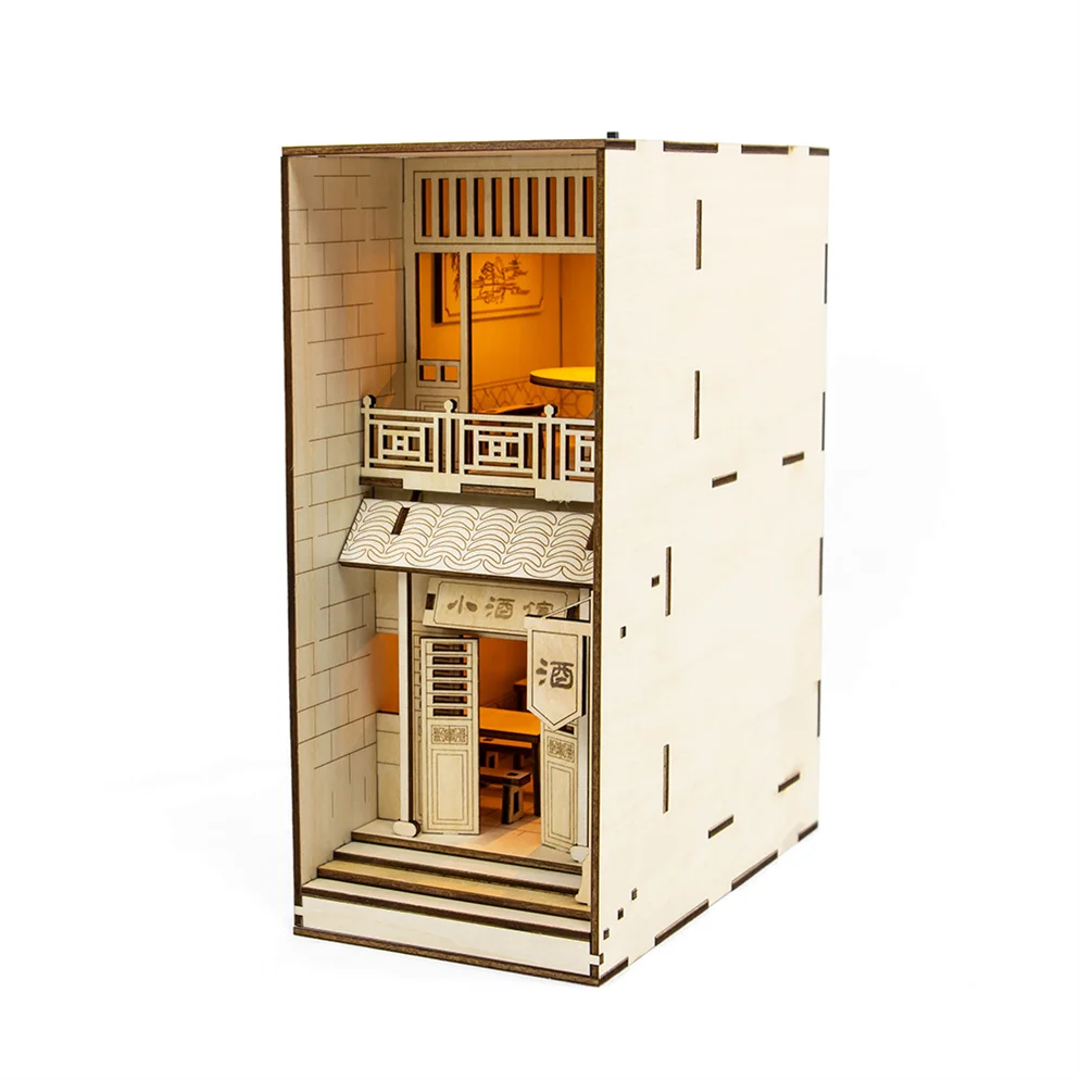 Lase Cut Wood DIY Book Nook Kit Dollhouse Bookshelf Insert Decor Alley Bookends Model Build-Creativity Kit
