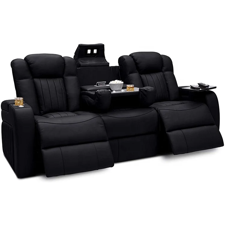 Modern Genuine Leather VIP Cinema Home Theater Power Recliner Hot Sale Living Room Home Theater Sofa Cup Holder and Storage Box