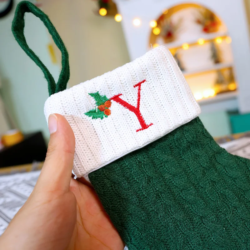 Factory Wholesale Christmas Fluffy Cotton Woven Stockings With Decorative Festive Knit Christmas Socks Gift  Bag