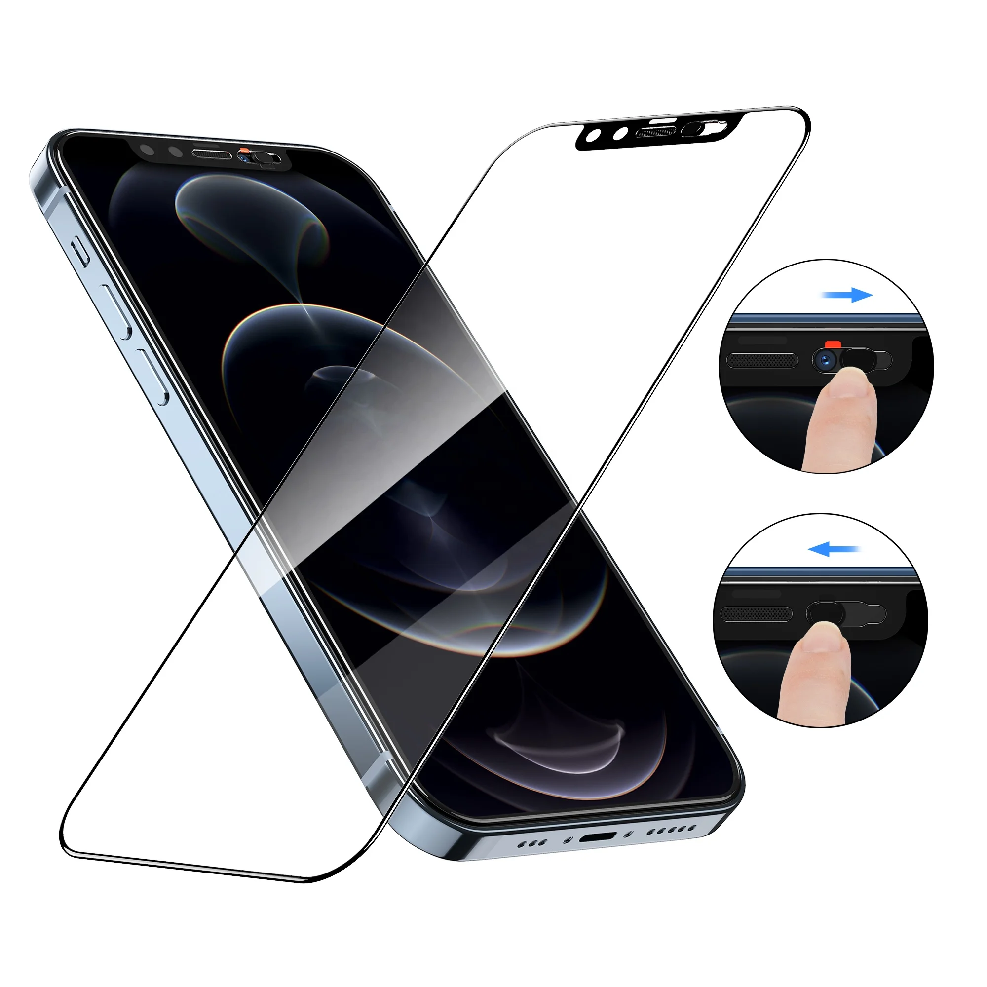 KiwiHome 2 pcs For Iphone 12 Pro Max Mini 9H 2.5D HD Double Privacy Screen Protector Tempered Glass with built-in webcam cover