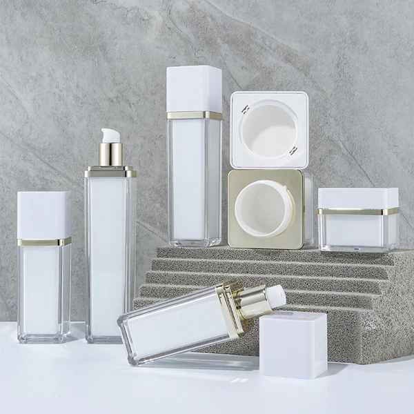 Elegant classy looks plastic bottle acrylic cream lotion jar 30ml 50ml 100ml perfume foggy facial mist square spray bottle