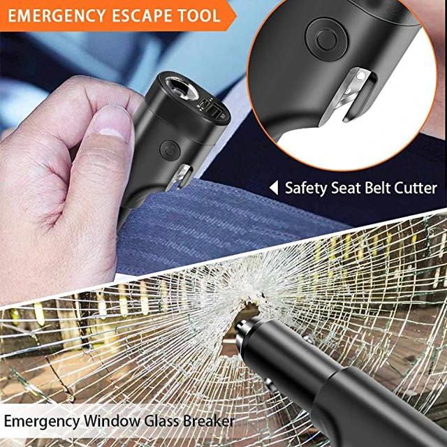 
Logo Printed Mini Emergency Tools 6-in1 Car Safety Hammer with power banks 