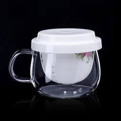 345CC High quality clear glass tea cups with ceramic lid with infuser