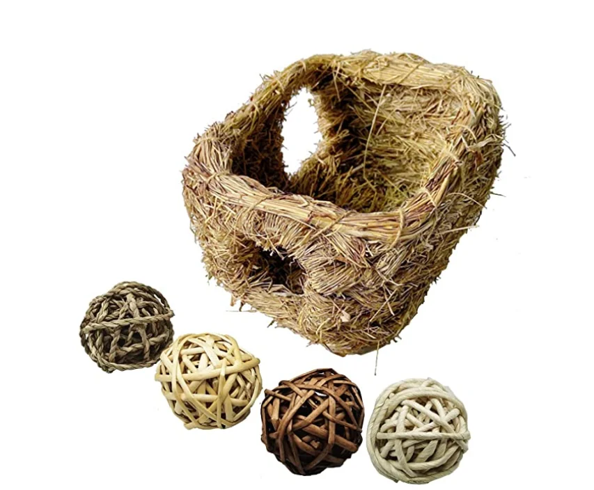 Bunny Grass House Guinea Pig Grass Bed Hand-Woven Hay Hut Natural Seagrass Balls Small Animal Chew Toys Guinea Pig Dwarf Rabbit