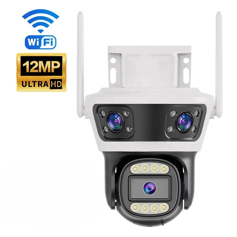 12 Мп наружный прожектор Cctv камера IPC 360 с системой безопасности Обнаружение движения ночного видения сетевая 3 объектива