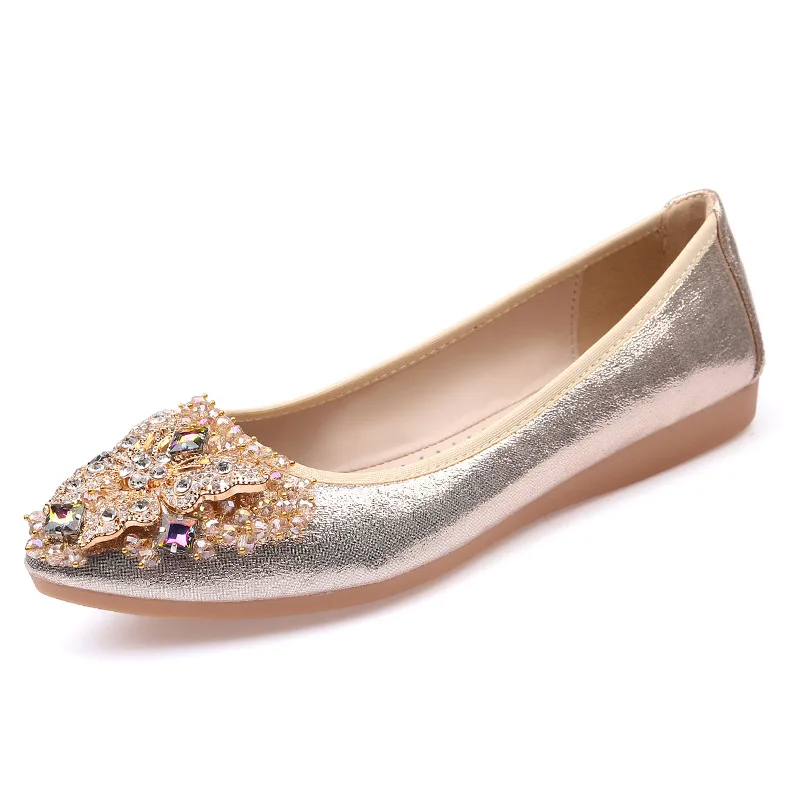 wholesale high end ladies pointed flats sweet Rhinestone Applique shoes for women flat