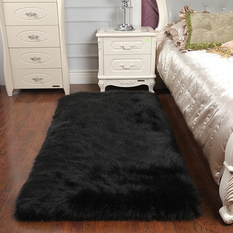 Modern Microfibre Carpet Black Faux Fur Living Room Rug Faux Rabbit Fur Non Slip Home Centre Rug Carpet