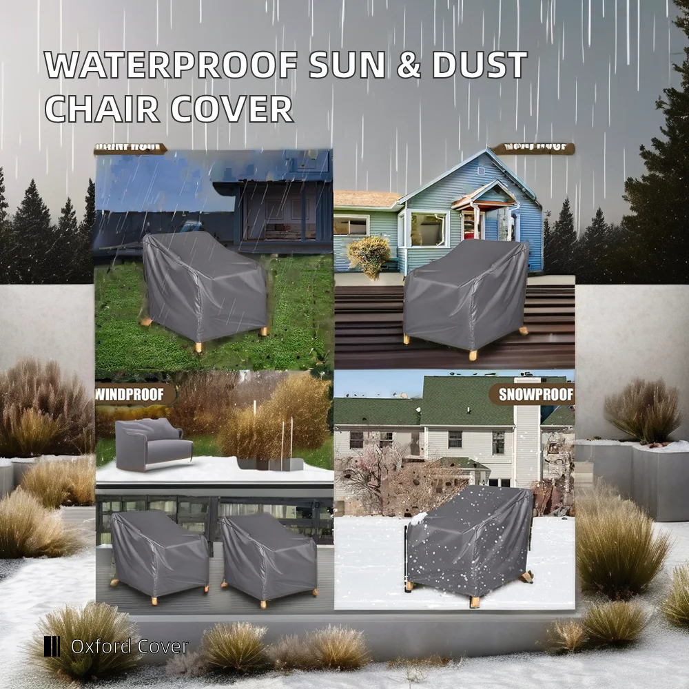 Black Oxford Cloth Chair Cover for Outdoor Furniture Waterproof and Sun/Dust Protection for Garden Use for Sofa