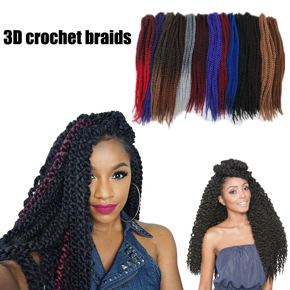 
Crochet Box Braids Hair 3Packs 22Inch Long Pre-Twists Style Ombre Jumpo 3D Medium Crochet Hair Synthetic Braiding Hair 