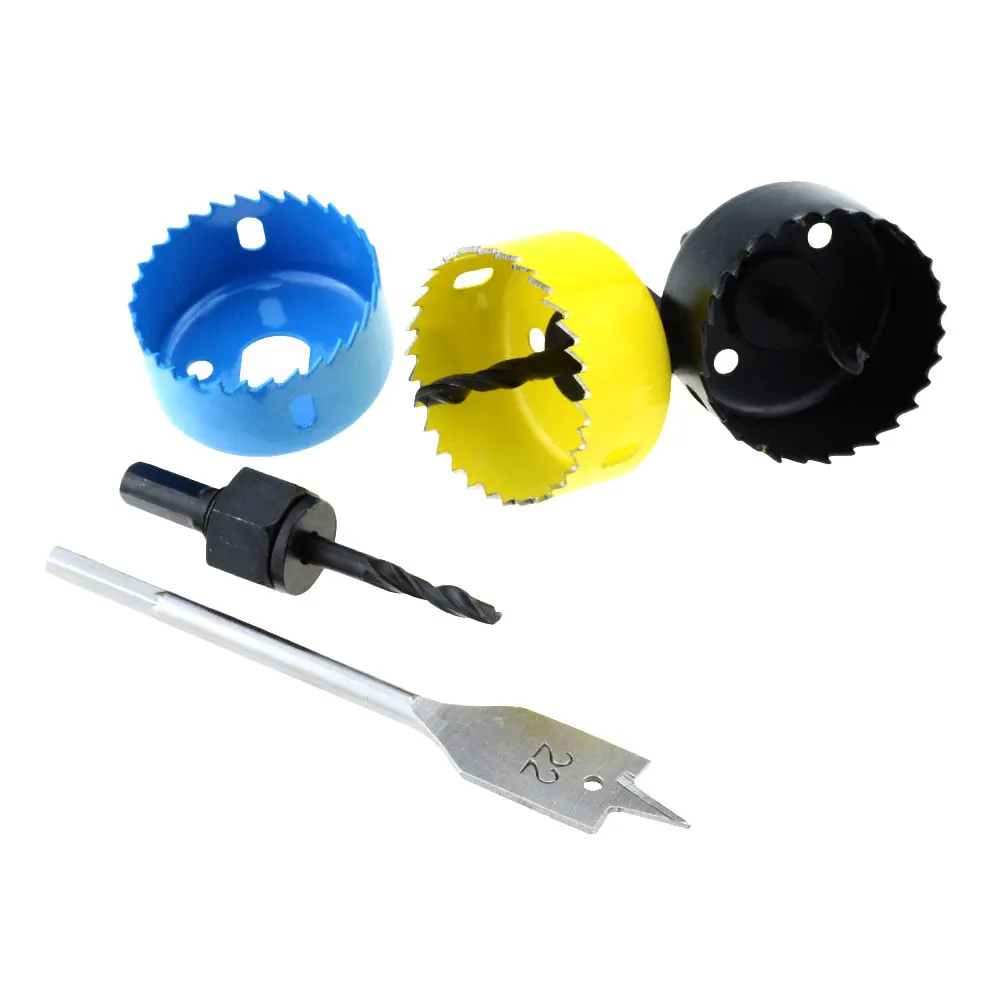 22 mm 3Pcs Installation Entry Lock Tool Kit Hole Saw with Wood Drill Bit & Mandrel Wood Carbon steel Hole Saw with Arbor
