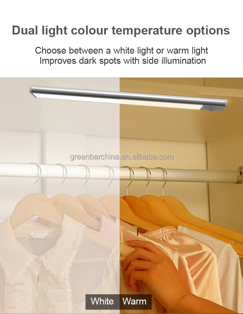 Human Body Sensor Light Indoor LED Pole Light Rechargeable Cabinet Light  White Ultra-Thin Design  No Wiring Required