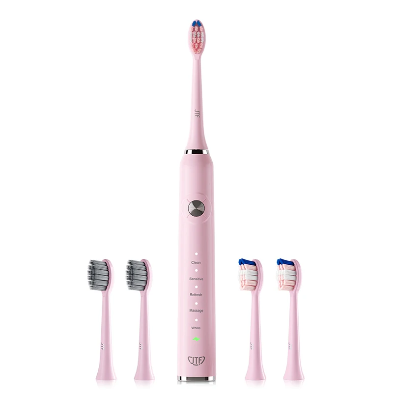 Электрическая зубная щетка для взрослых, перезаряжаемая беспроводная звуковая розовая электрическая зубная щетка с быстрой зарядкой, набор с чехлом для путешествий