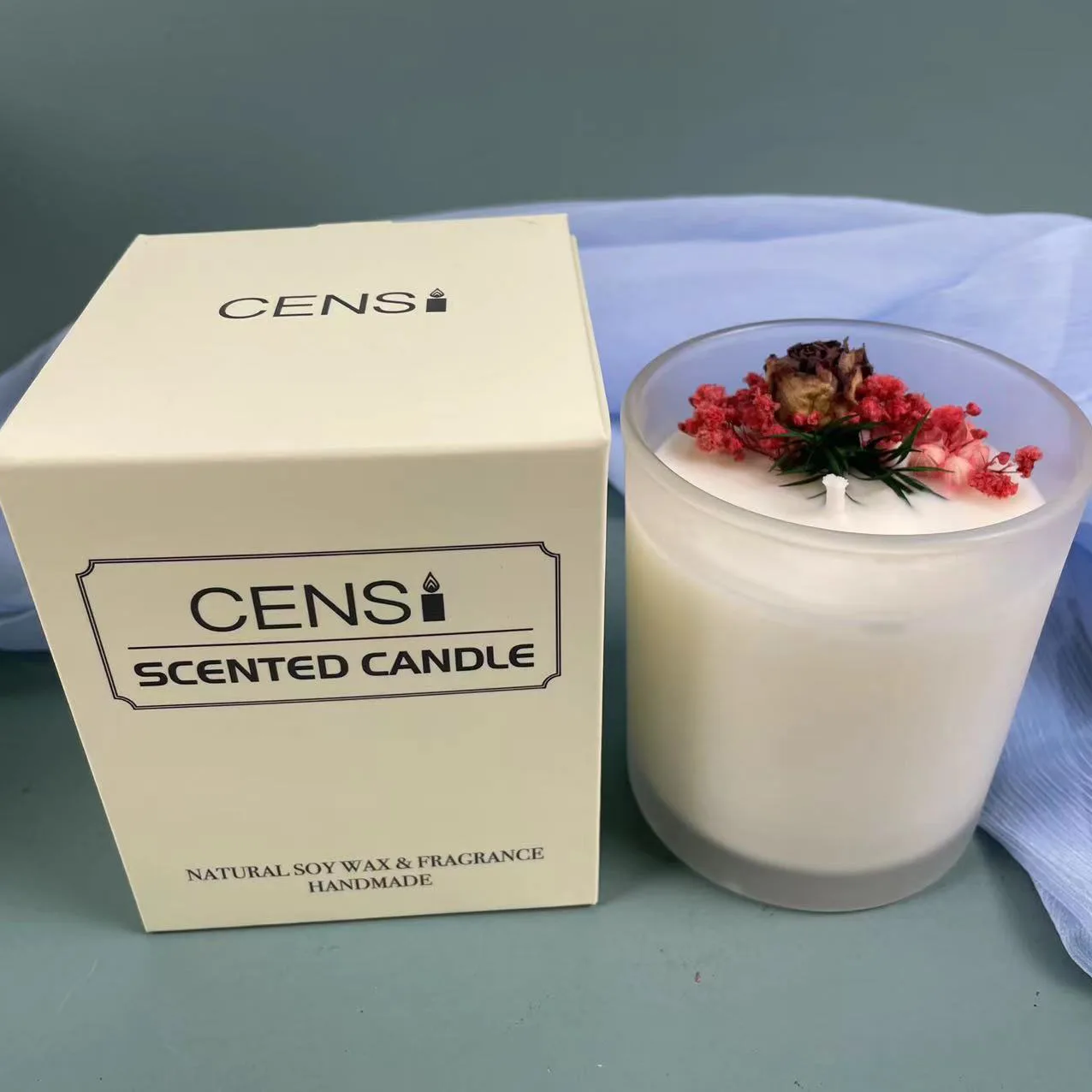 Wholesale Customized Dry Flowers Crystal DIY Custom Candle Natrual Soy Wax Luxury Glass Scented Candles with lids