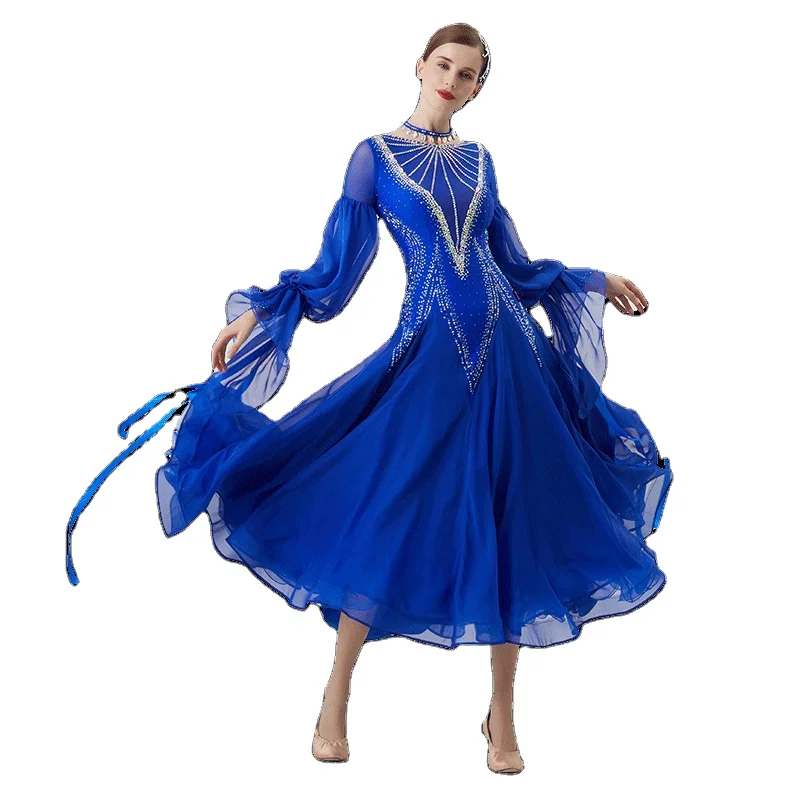 B-2298 Custom new international standard ballroom dance dress high quality pearl silk ballroom dance dresses for sale
