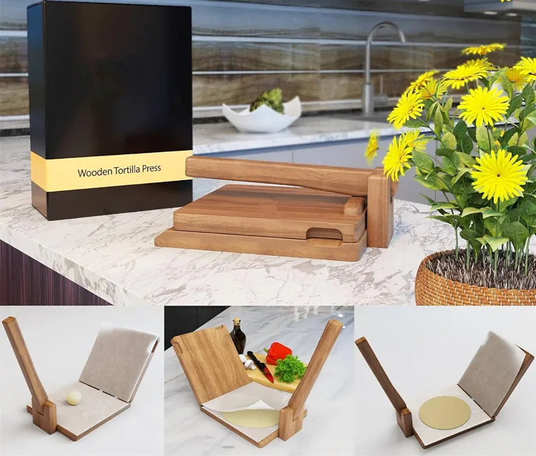 Homemade Mexican Tortillera Dumpling Wrapper Presser Food Grade Dough Cutter Large Round Acacia Wooden Tortilla Press