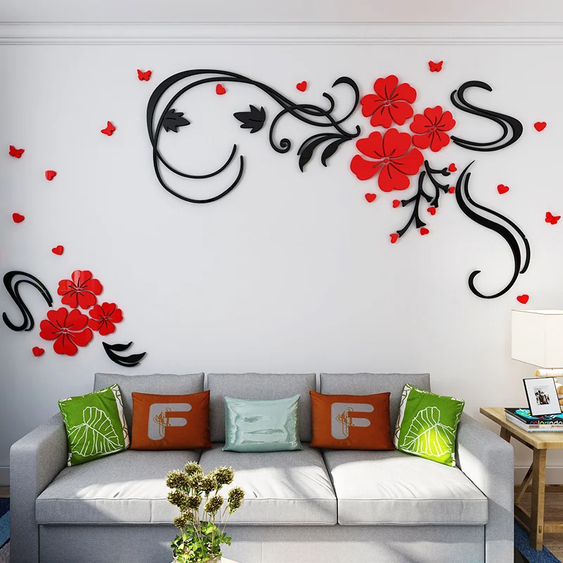 3D acrylic vines flower wall stickers living room wall decoration stickers