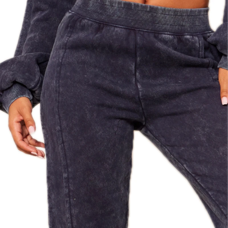 KY Crop Top Sweat Suit French Terry Sweat Suit Acid Wash 100% Cotton Sweat Suits