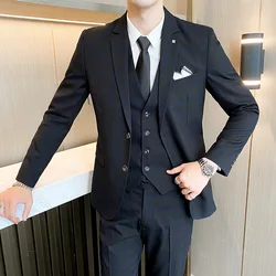 Luxury Men Wedding Suit 3 Pieces Blazer Vest Pants Set Male Blazers Costume Casual Party Classic Slim Fit Suits For Men