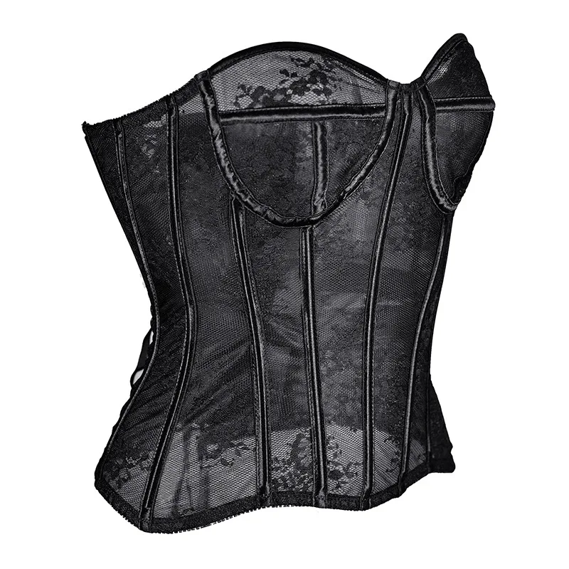 Lace Up Slimming Corsets and Bustiers Body Shaper See-through Overbust Corset Crop