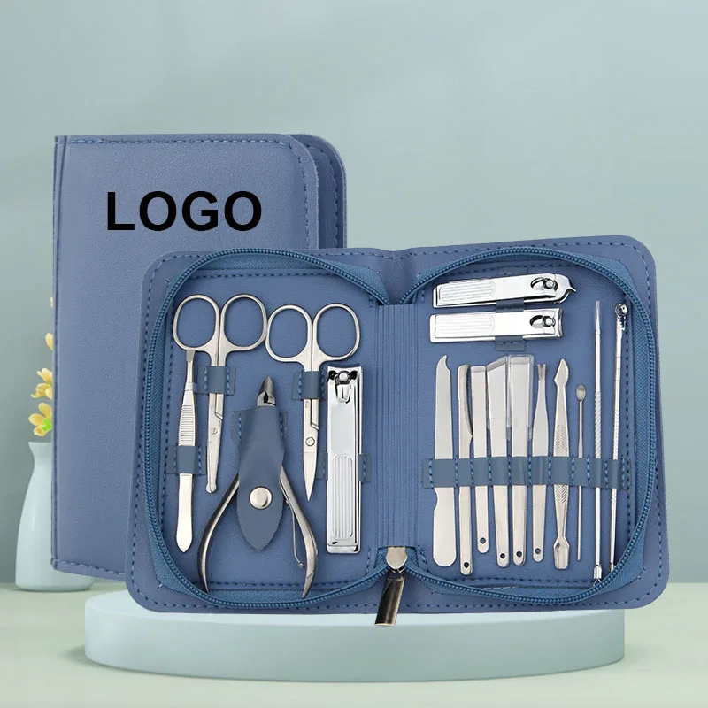 Cheap Home Use 18 pcs Mens Women Manicure Set Stainless Steel Nail Clipper Personal Care Beauty Tool Kit With Travel Case