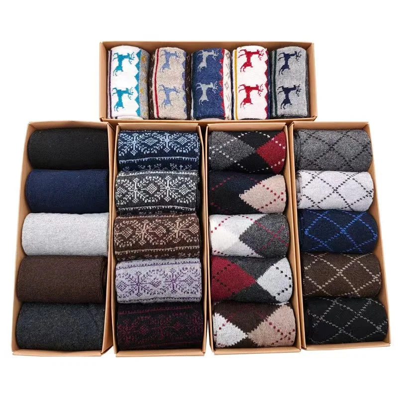 Wholesale 5 pairs box packing wool socks men winter thick warm business crew socks