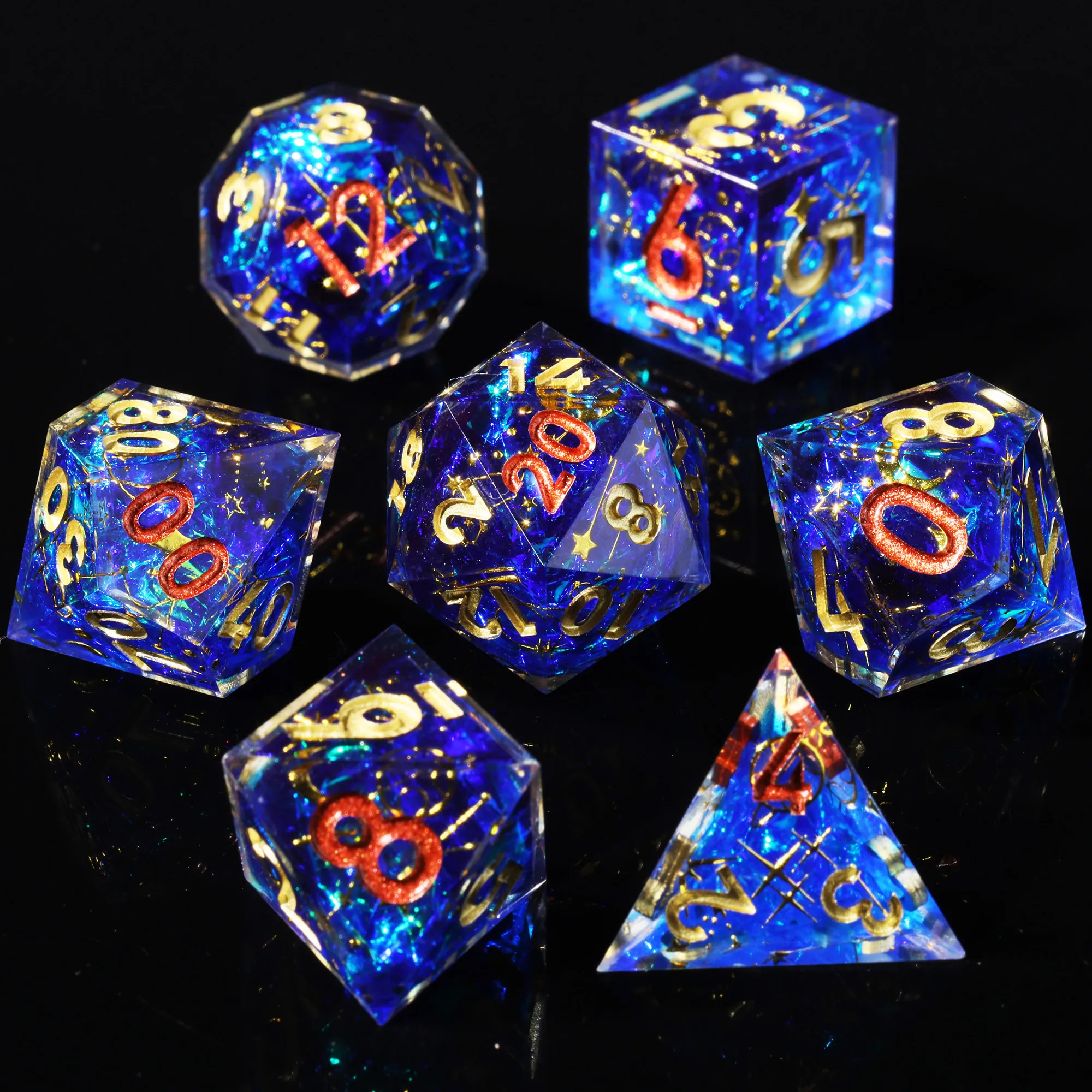 MINI PLANET Dnd Dice Set Wholesale Custom Resin Dice with Sharp Edges For TRPG Handmade Layered stickers Polyhedral Dice Set DND