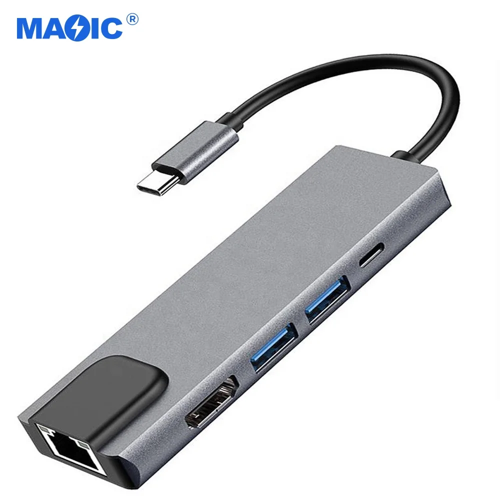 Promote 5 In 1 Type C To USB2.0 Usb3.0 HDMI PD RJ45 Ethernet Usb Docking Station 5 Port USB C 2 Usb 3.0 porn Type C Hub