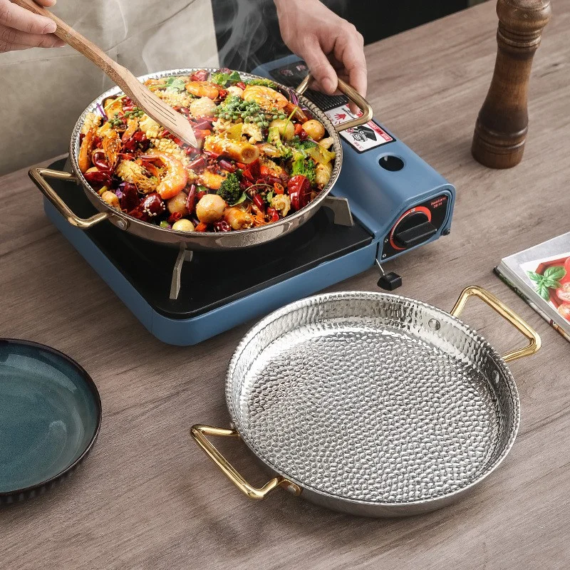 Korean Roasting Shower Pan Baking Cookware grills Cast Iron BBQ Paella Pans Barbecue bbq Seafood Grill Plate Stainless Steel Pan