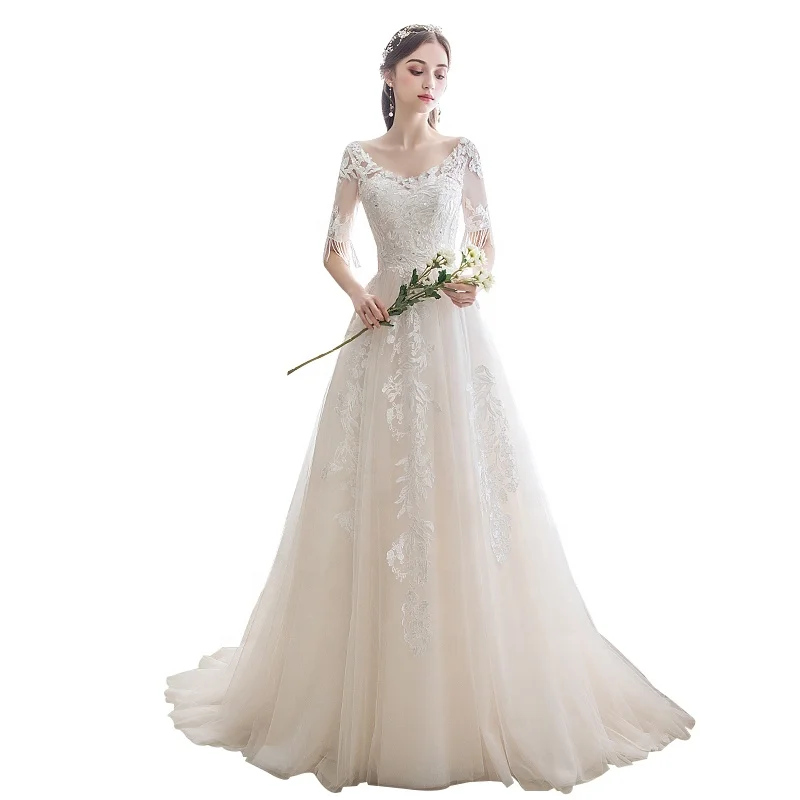 Лидер продаж 2020, элегантное бальное платье из тюля с V-образным вырезом и рукавом до локтя, свадебные платья, сделано в Китае
