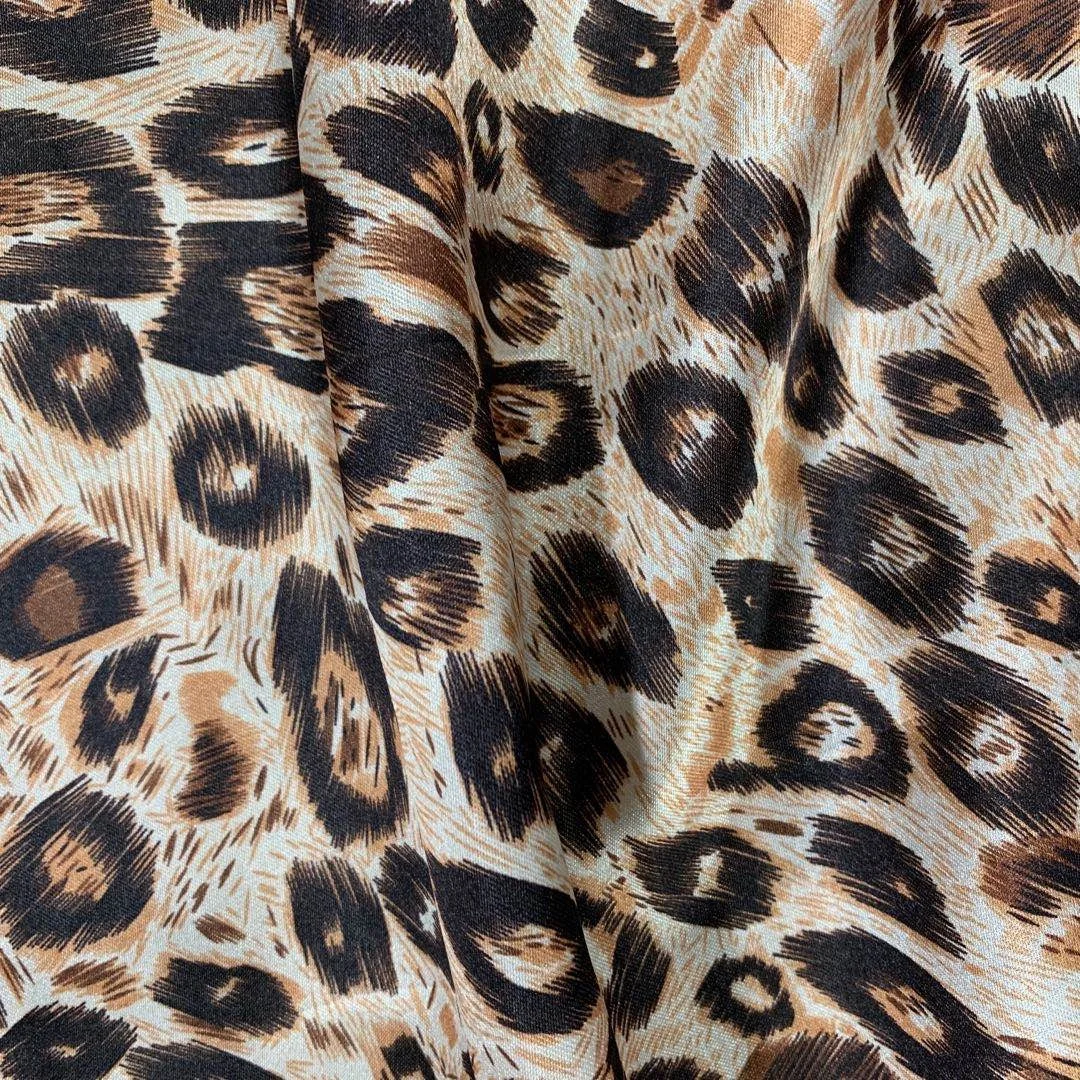 100% polyester leopard printed satin fabric