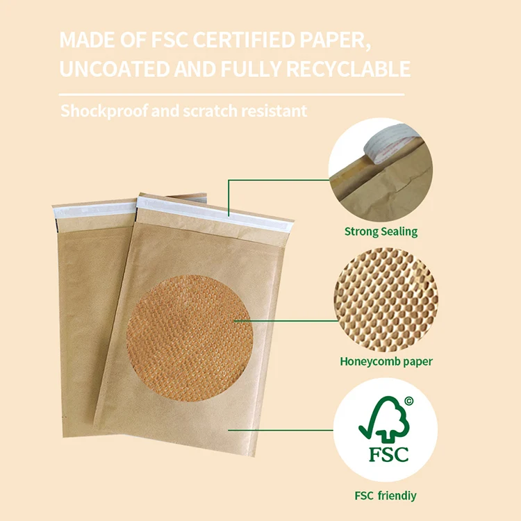 Custom brown honeycomb paper envelope bags biodegradable honeycomb cushion padded mailers