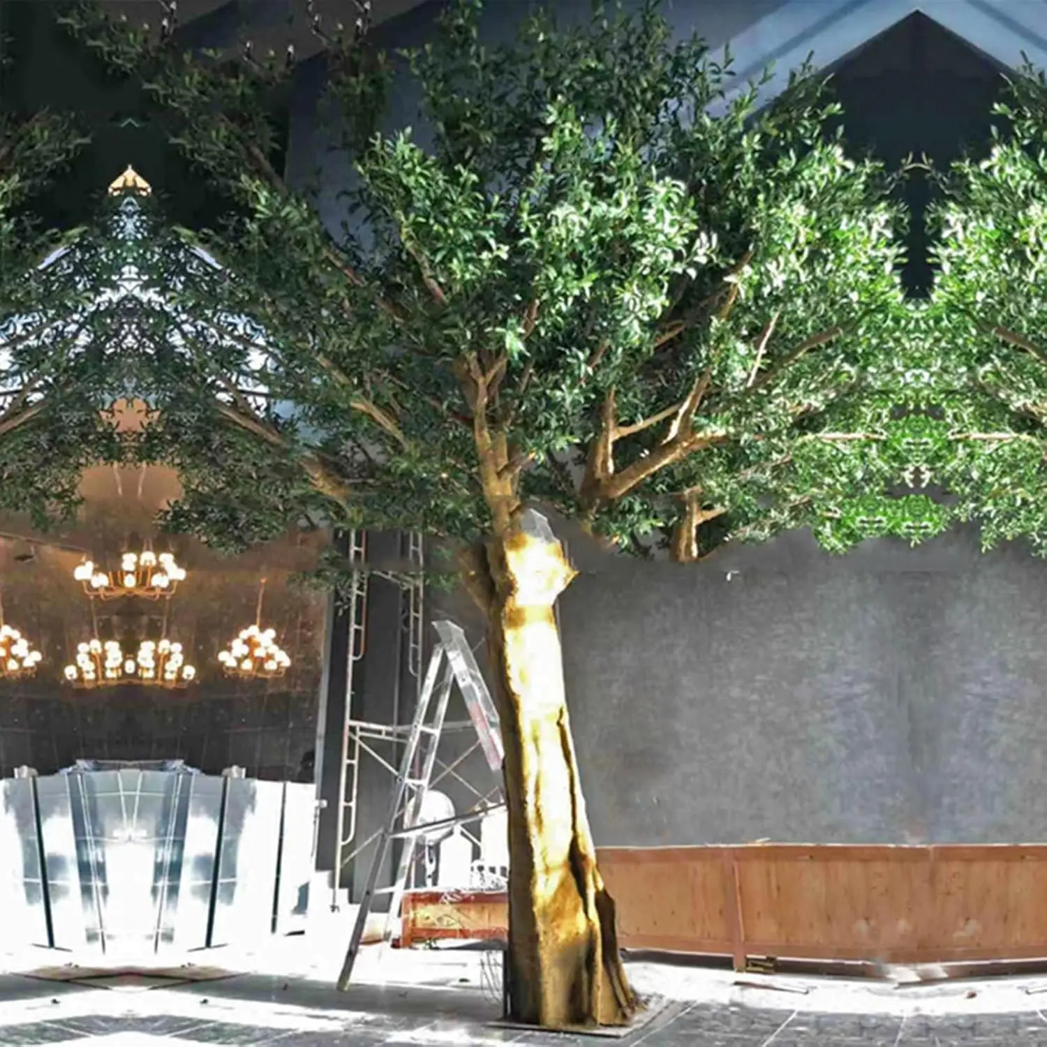 Custom High Artificial Olive Tree Made From Fiberglass Faux Wood Trunk With Plastic Branch Material fake Olive Tree For Cafe