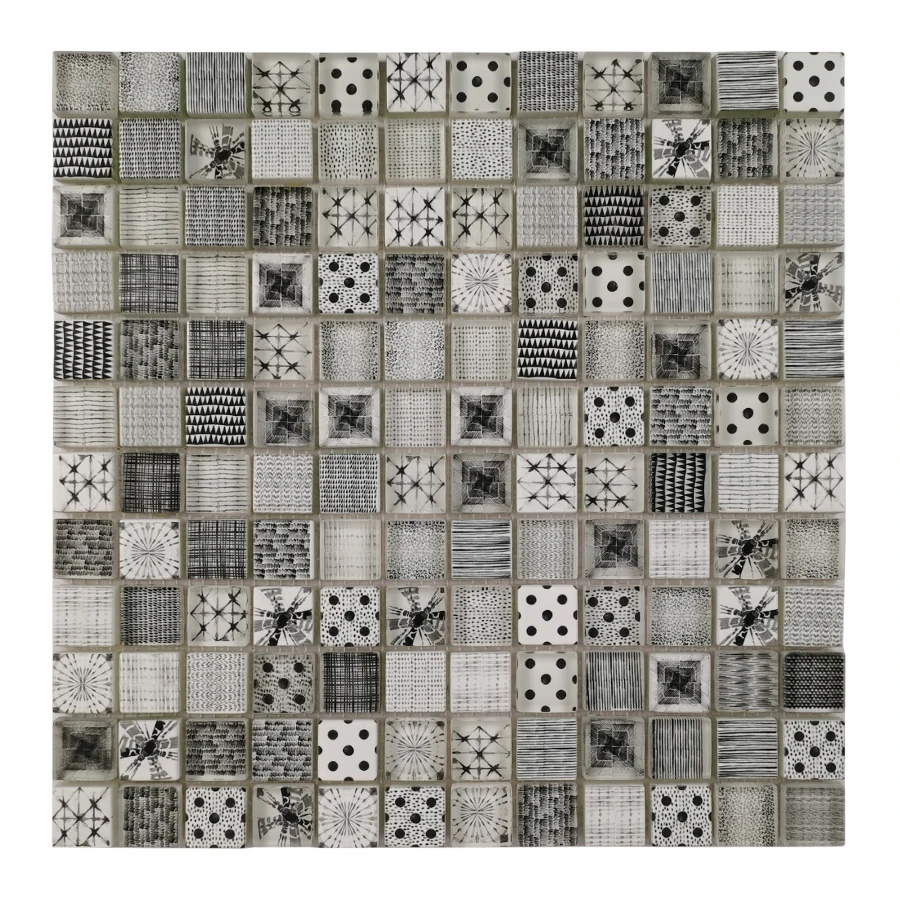 GUCI black white printed Moroccan crystal glass mosaic simple elegant wall decoration idea tile