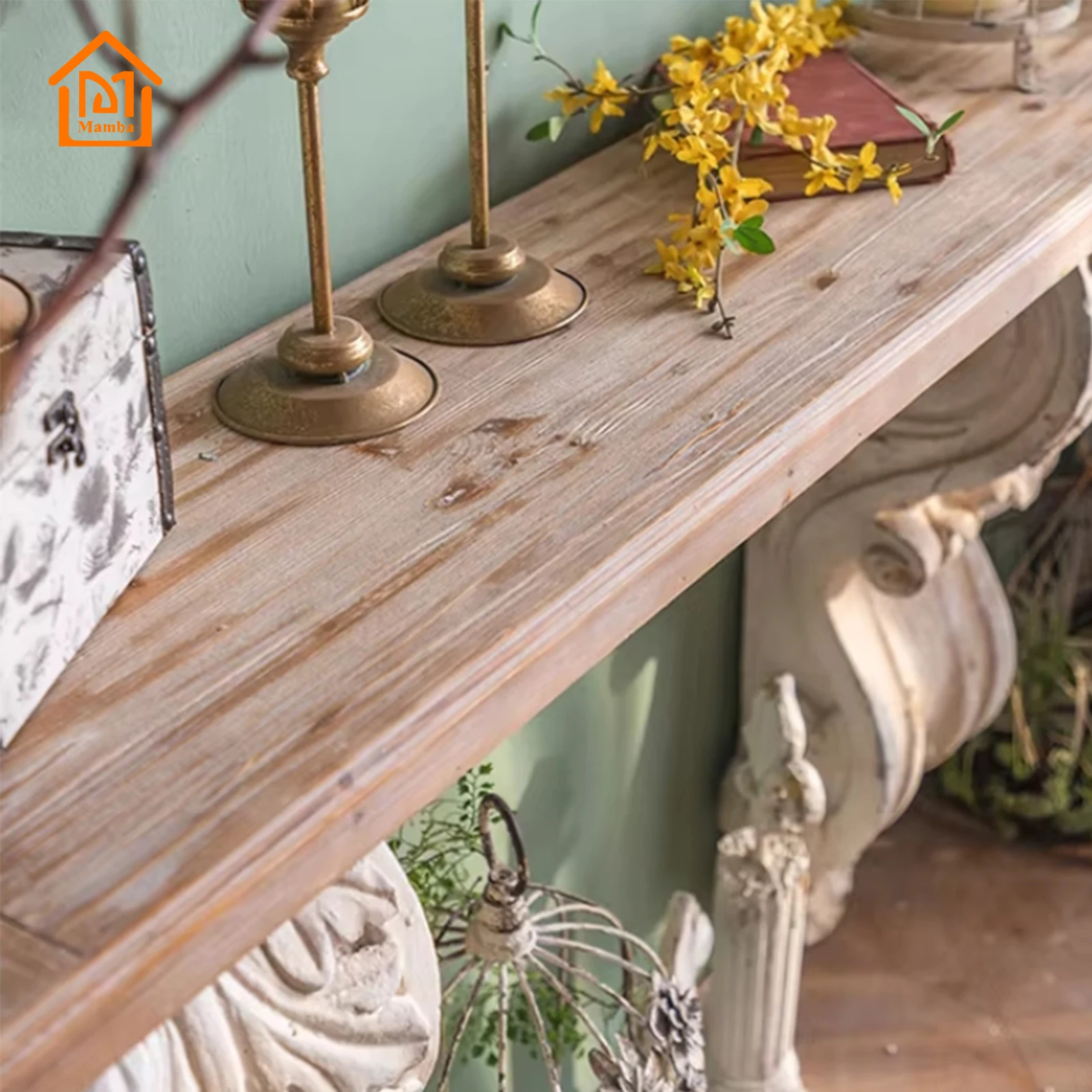 Retro Design Home Furniture Side Table Console Entrance Hallway Wood Console Table With White Carving Base