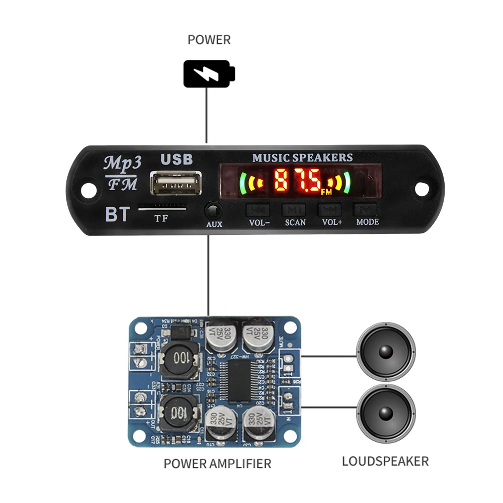 Обновленный Модуль платы декодера Bluetooth Mp3 со светодиодной