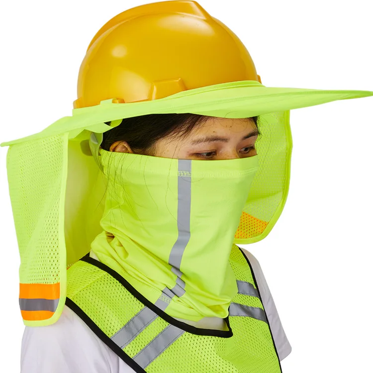 Construction Digging Mining Use High Visibility Neck Reflective Sun Shade Protection Mesh Shield Full Brim Safety Helmtes Cover