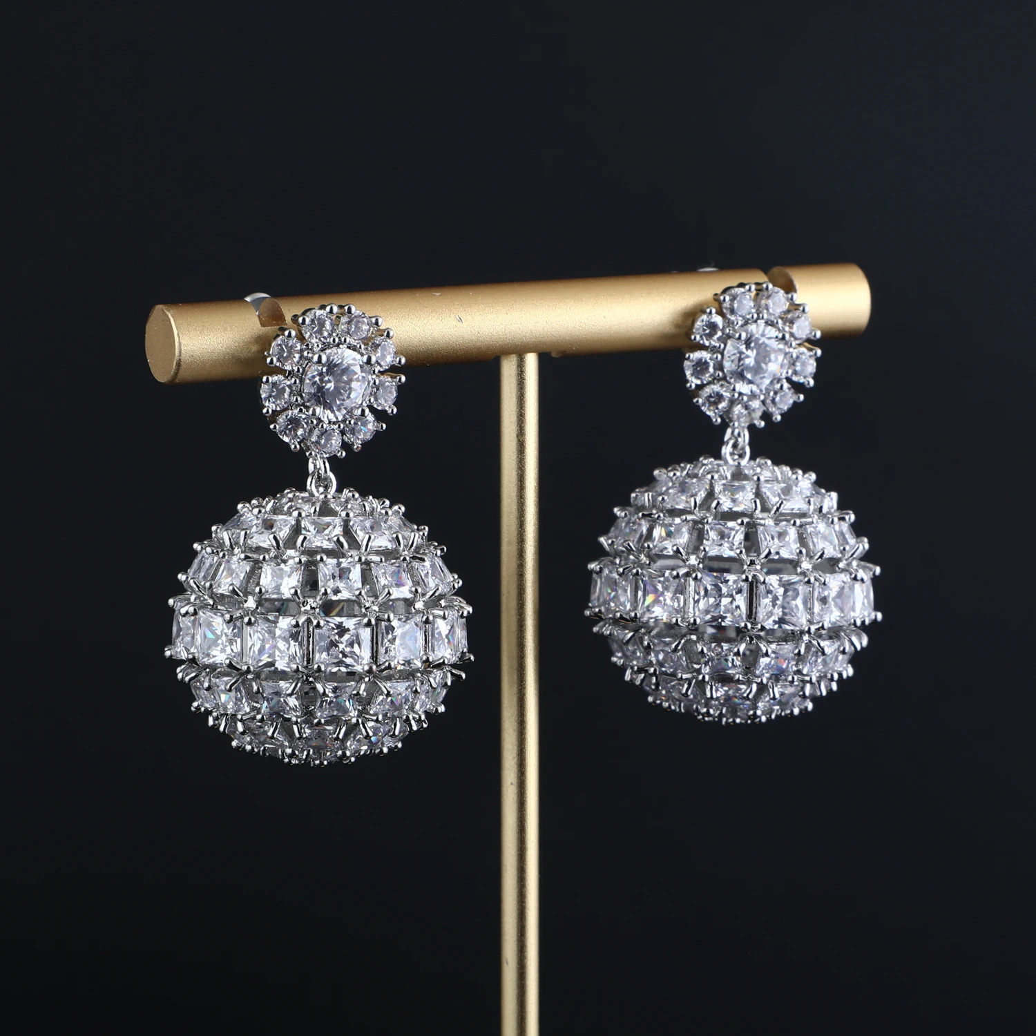 Fashion Cute Shiny CZ Statement Earrings For Girls Gift Valentine Luxury Bling Full Zirconia Sphere Drop Earrings Women