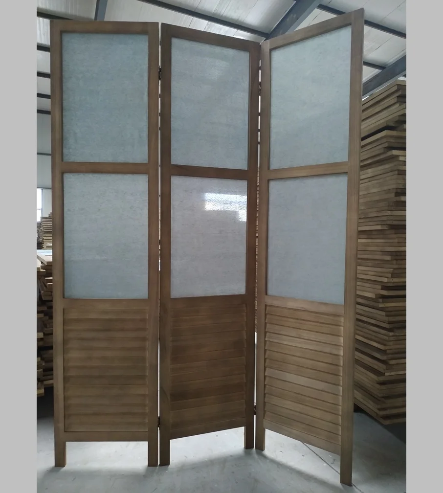 THREE PANELS FOLDING DOORS FABRIC FASHION BROWN WOODEN FRAME SCREEN ROOM DIVIDERS