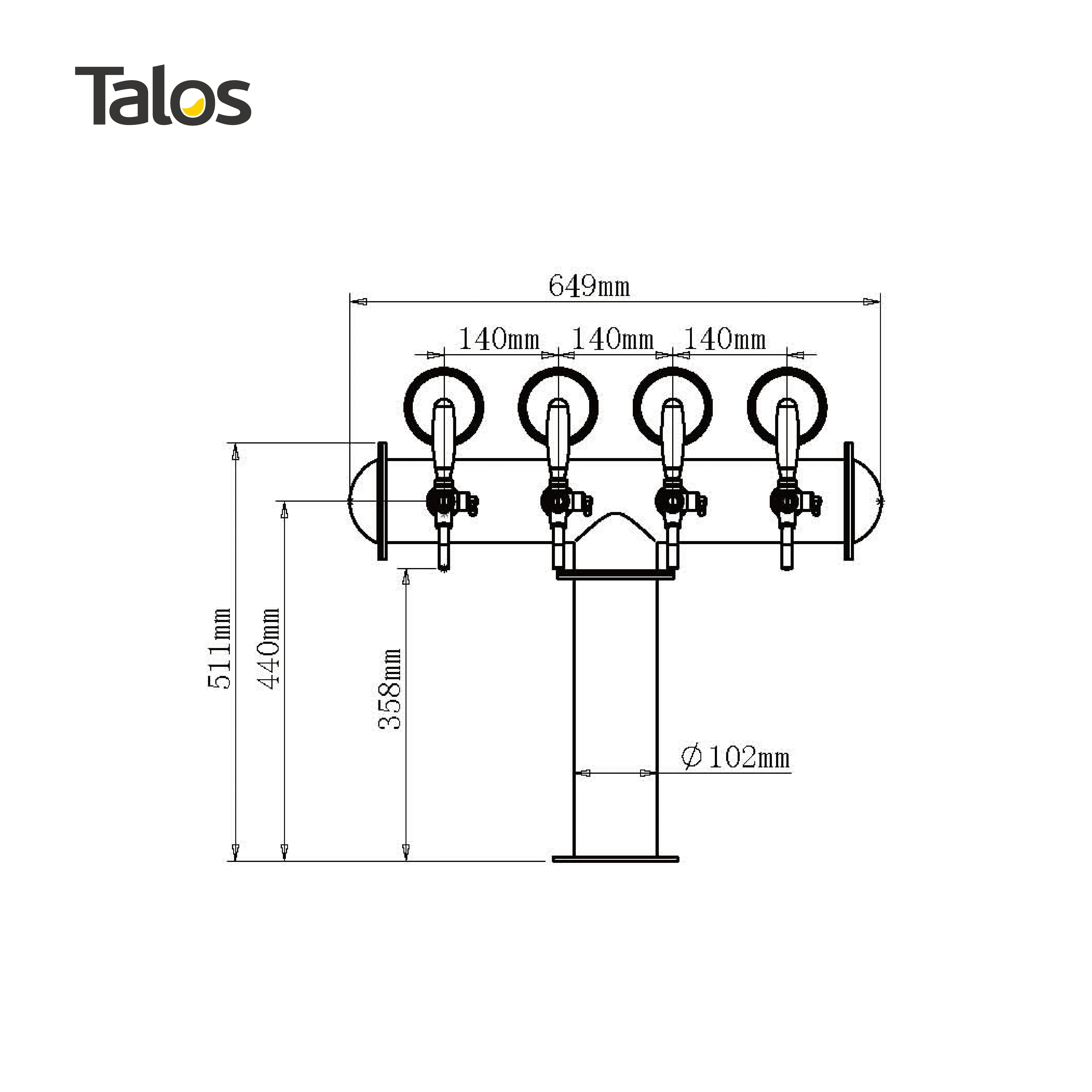 TALOS Bar Equipment 4-way102mm Draft Beer Tower