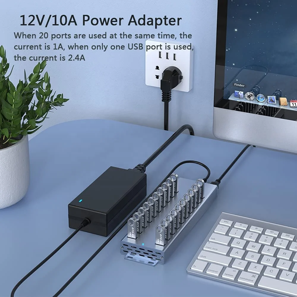 20 Ports USB 2.0 Extension HUB Industrial Grade USB Splitter Hub data usb charging station for Macbook PC Laptop
