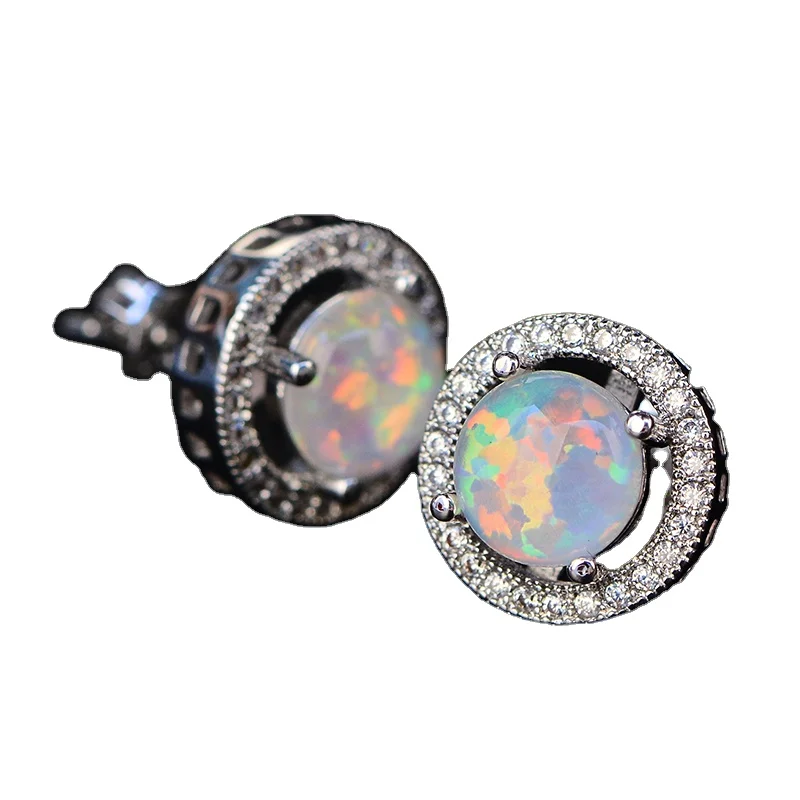 Australian Opal Jewelry S925/Brass Stud Earrings Round Cut Multi Color