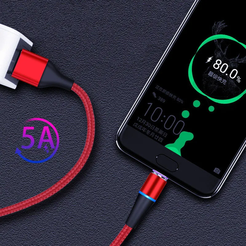 Магнитный usb-кабель 3 в 1 со светодиодной подсветкой 360 зарядный для быстрой зарядки телефона
