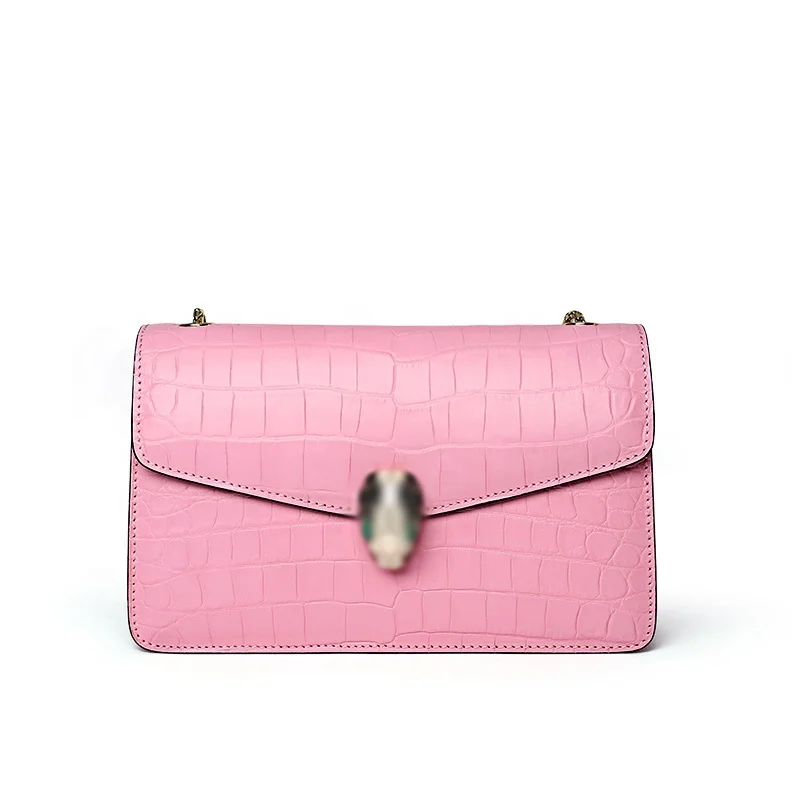 
High quality handbag vendors pink crocodile skin handbag for women custom color 