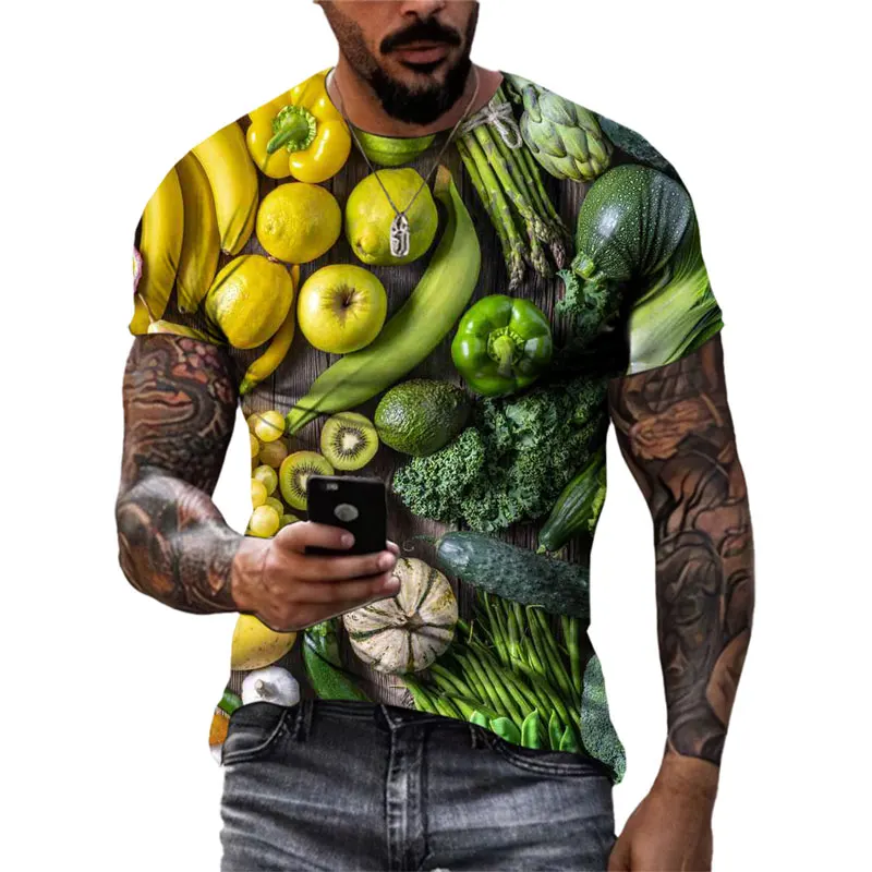 Fitspi Wholesale Fruits Vegetables Graphic T Shirts Men Summer Fashion Casual Funny 3d Printed O-neck Tees Top T-shirt Custom